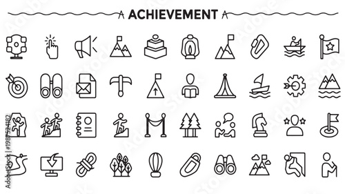 Achievement Icons Set, Success, Goal, Trophy and Personal Growth Symbols for Business Motivation and Performance Design