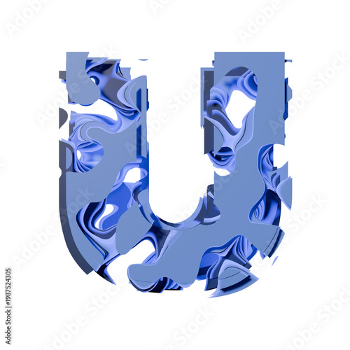 Blue organic layered holes font Letter U 3D