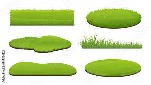 Green Grass Lawn Vector Set – Realistic Turf Patches and Natural Ground Cover Illustration Collection