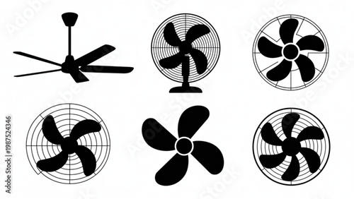 Fan Propeller Silhouette Vector Set – Rotating Blade and Mechanical Fan Shadow Illustration Collection