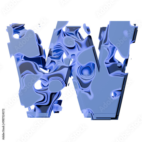 Blue organic layered holes font Letter W 3D