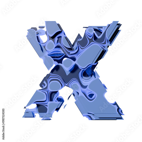 Blue organic layered holes font Letter X 3D