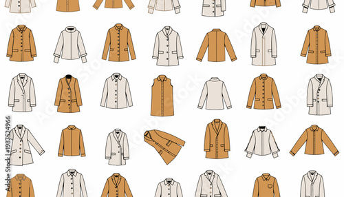 Diverse Collection of Stylish Menswear Jackets Featuring Various Designs in Neutral Tones with Button and Pocket Details in a Seamless Pattern