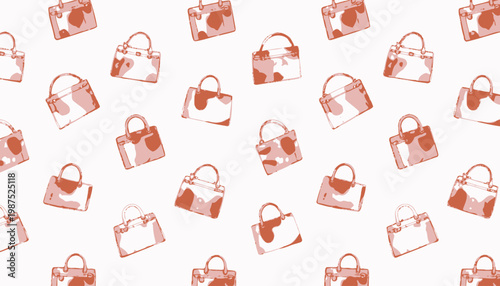 Pattern of Watercolor Handbags Displaying Artistic and Creative Designs in Red and Blue Shades on a White Background