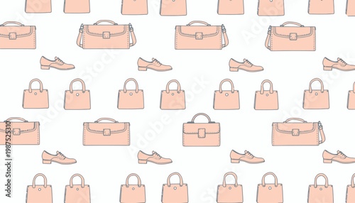 Stylish Seamless Pattern Showcasing Fashionable Leather Handbags and Elegant Shoes for Modern Accessory Enthusiasts