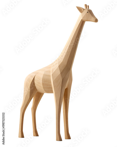 A carved wooden Giraffe figurine, 3D render, isolated on transparent background