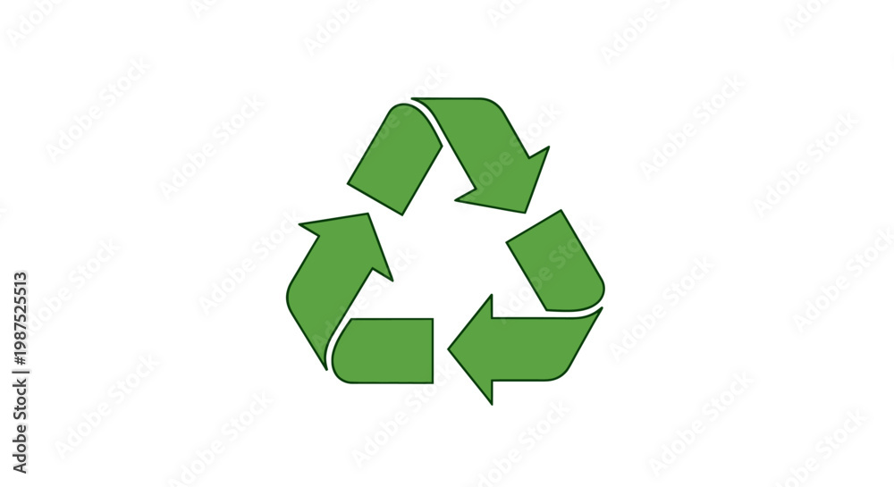Obraz premium A green recycling symbol composed of three chasing arrows forming a triangle on a white background.