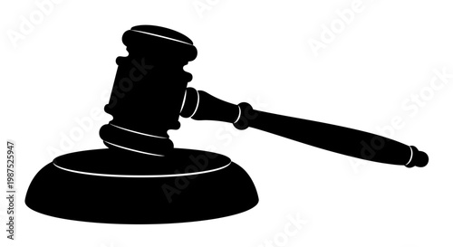 A black silhouette illustration of a traditional gavel and sound block