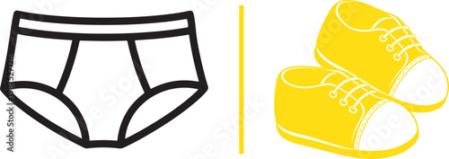Flat design vector illustration of underwear and baby shoes icons for infant apparel and parenting concepts