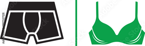 Men's boxer briefs and women's bra vector icons for gender signage and clothing retail