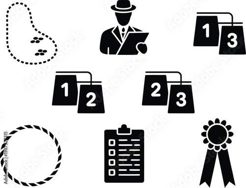 Iconography representing various auction and bidding symbols

