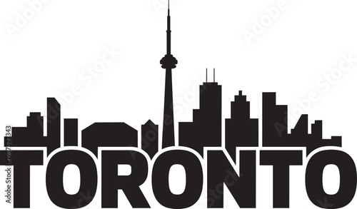 Toronto Canada city skyline silhouette featuring iconic tower and bold text logo vector style