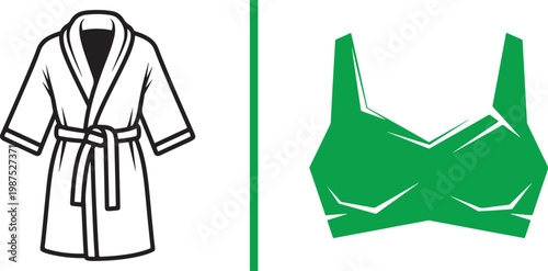 Bathrobe and sports bra vector illustration icons for spa wellness and fitness lifestyle apparel design