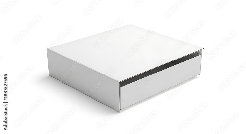 Fototapeta premium A 3d illustration of an open and closed white cardboard box isolated on a white background, featuring a blank square paper container design for empty gift packaging or business merchandise storage