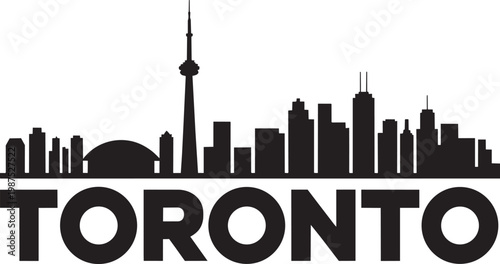 Toronto skyline silhouette featuring Canada city landmarks with bold typography vector