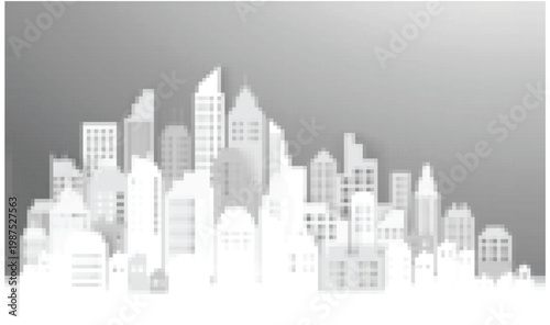 Halftone city skyline silhouette, urban landscape vector illustration