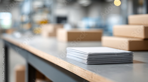 Stack of envelopes on warehouse table