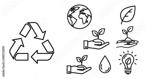 Eco friendly icons and symbols for sustainable living and environmental conservation.