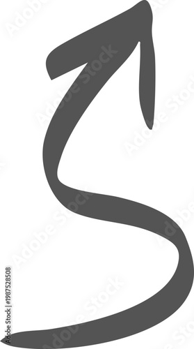 Hand drawn black curved arrow pointing to the right isolated on transparent background, Black curved arrow pointing right with slight upward arc on white background, isolated design element vector.