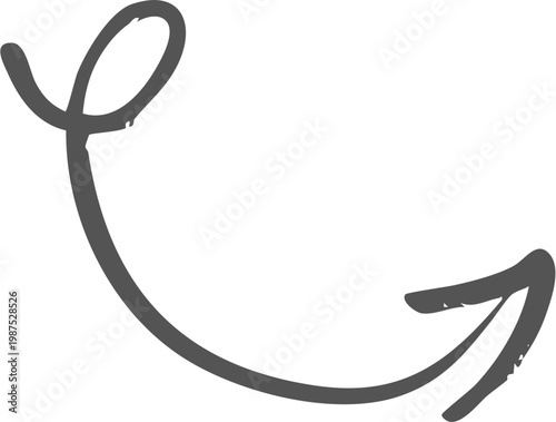 Hand drawn black curved arrow pointing to the right isolated on transparent background, Black curved arrow pointing right with slight upward arc on white background, isolated design element vector.