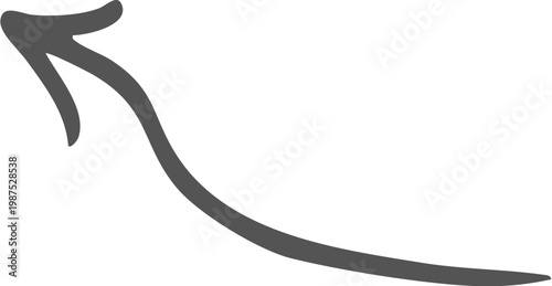 Hand drawn black curved arrow pointing to the right isolated on transparent background, Black curved arrow pointing right with slight upward arc on white background, isolated design element vector.