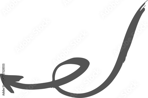 Hand drawn black curved arrow pointing to the right isolated on transparent background, Black curved arrow pointing right with slight upward arc on white background, isolated design element vector.