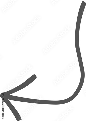 Hand drawn black curved arrow pointing to the right isolated on transparent background, Black curved arrow pointing right with slight upward arc on white background, isolated design element vector.