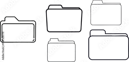 Vector icon of a closed folder in outline style, simple rectangular folder with tab, minimal thin line design on a white background, file storage and document organization concept, EPS format vector i