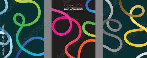Colorful abstract curvy line pattern on a black background