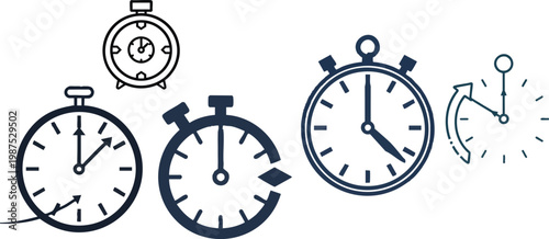 Vector icon of a history clock in outline style, circular clock with rotating arrow representing time and history, minimal thin line design on a white background, time tracking and history refresh con