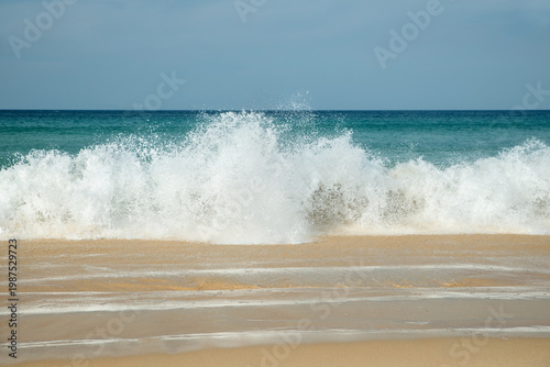 Wallpaper Mural Beautiful tropical landscape sea view with splashed waves. Sea and ocean energy. Relaxation and nature. Space for text Torontodigital.ca