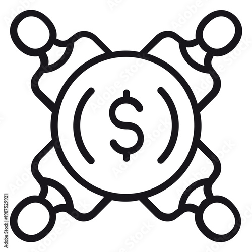 Fotografie Vector icon illustration of four people collaborating around a dollar sign symbol, representing financial teamwork, business partnership, investment group, and collective money management