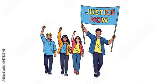 Youth Protest For Justice Now Vector Illustration