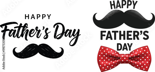 Happy father's day vector celebrate dad with stylish mustache bow tie typography designs