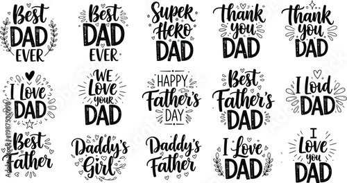 Happy father's day vector collection best dad ever typography loving quotes heartfelt greetings