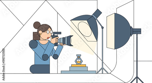 Woman photographing an object in studio.