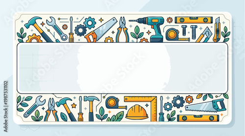 Construction Tools Border Vector Illustration with Gears and Handyman Equipment for Repair Services and Skilled Trades