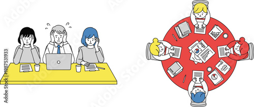Business teamwork stress, corporate meeting discussion, project collaboration challenges, office problem solving, team conflict  deadline pressure, flat vector illustration