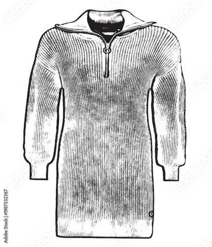 Ribbed Knit Quarter-Zip Sweater Dress Illustration