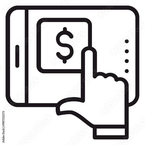 Bild auf Leinwand Mobile Payment and Digital Banking Vector Icon Illustration: A Hand Touching a Tablet Screen with a Dollar Sign Symbol, Representing Online Transactions, E-commerce, and Financial Technology