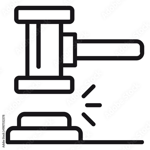 Bild auf Leinwand Black line vector icon of a judge's gavel hitting a sound block, symbolizing law, justice, legal authority, and court proceedings