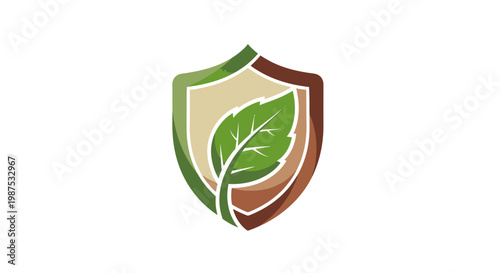 Shield emblem with leaf representing protection and environmental safety