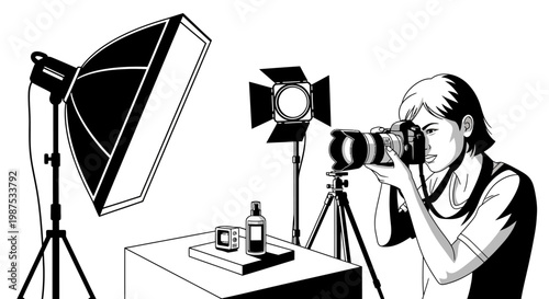 A photographer taking still life photos.