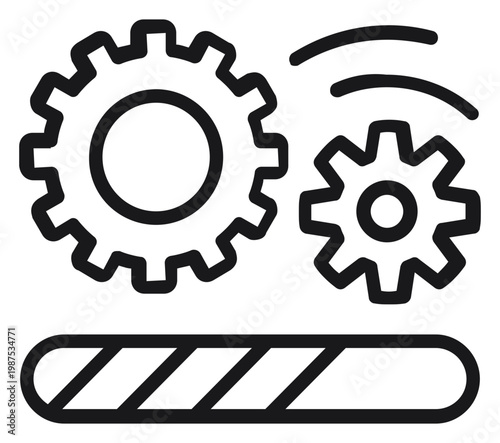 Foto Minimalist vector icon illustration of rotating gears above a loading progress bar, representing system processing, software update, data installation, or technical optimization for web design