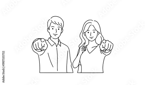 Minimal Pointing Characters Line Art Call To Action Vector