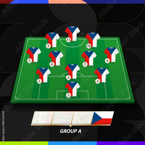 Czech Republic Football Team Lineup Formation on Soccer Field for International competition.