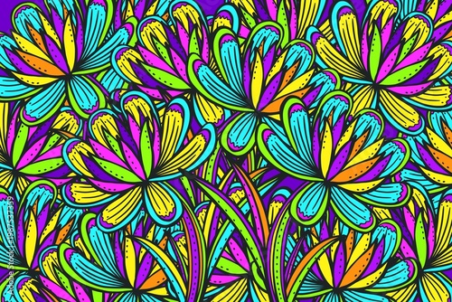 Pattern with colorful flowers hand drawn illustration