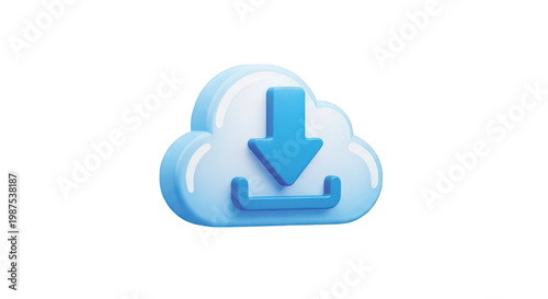 Digital cloud icon with download arrow symbolizing data transfer and online storage.