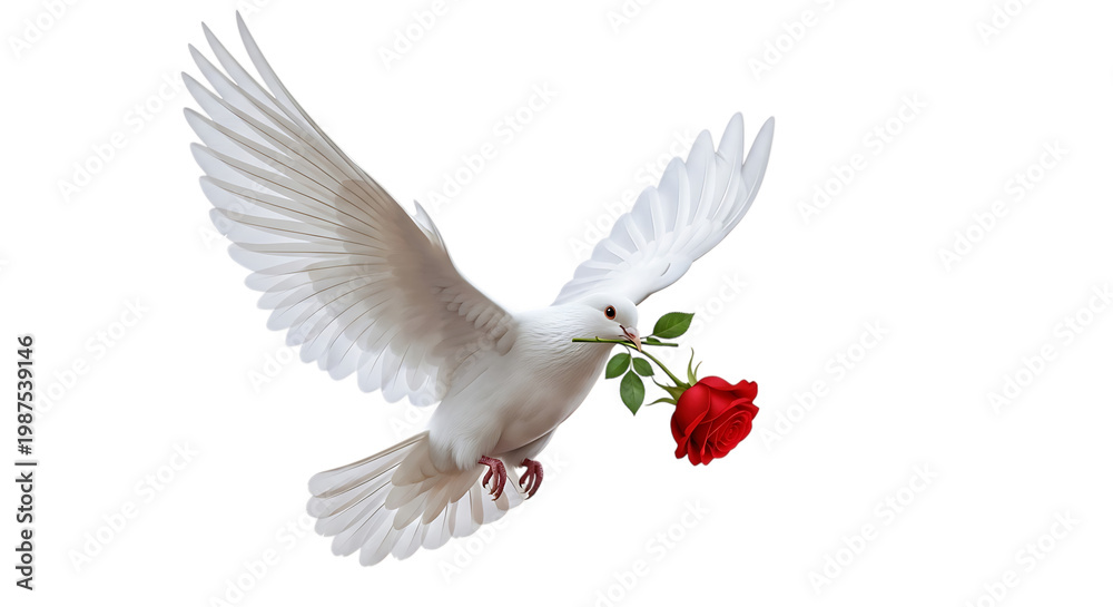 Fototapeta premium White dove in flight with olive branch isolated on transparent background symbol of peace