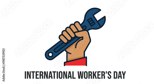 A hand firmly gripping a blue wrench celebrating international worker s day